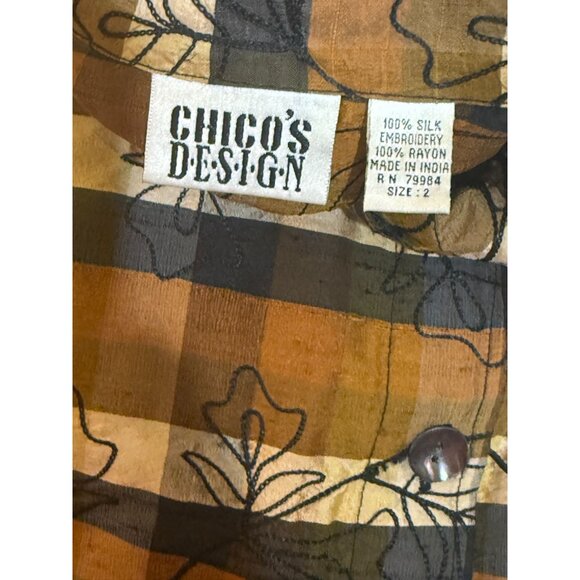 Chico's Design Vintage 100% Silk Button-Up Embroidered Blouse Fall Autumn Size L - Picture 5 of 7